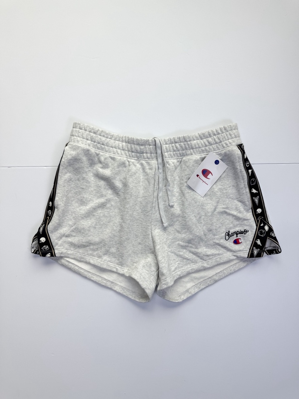 Champion Light Gray Athletic Drawstring Shorts with Black Side Tape